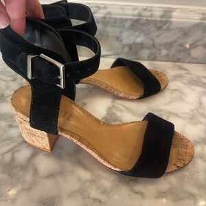 Schutz Black Suede Cork Block Heel Sandals Women’s Size 39/9 US Leather Sole